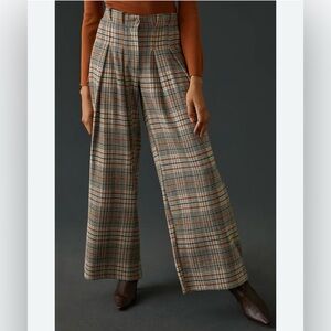Maeve / plaid pleated wide leg knit pants